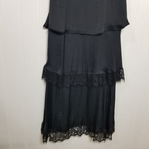 Rebecca Minkoff Slip Dress Womens Size 2 Black Maxi Tiered Lace Spaghetti Strap - Picture 5 of 15